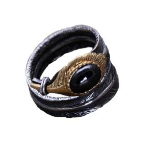 Cheap Black Onyx Oxidized Feather 925 Sterling Silver Adjustable Ring (052639BLACK) for sale
