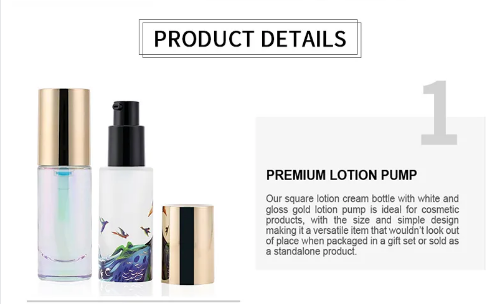 30ml 1oz Mixed Colour Glass Essential Bottle With Pump Luxury Skincare Packaging