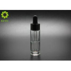 China Round Shape 15ml Clear Glass Serum Bottles With Black Aluminium Dropper on sale