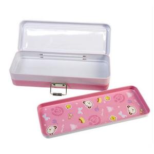 2 Layers Rectangular Metal Pencil Tin Box For School Kids With Lock And Embossing