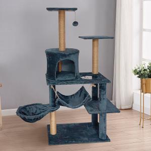 Multi-level Platform Wooden Cat Scratching Tree With Hammock Sustainable SISAL