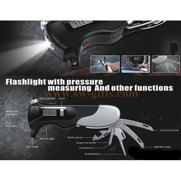 New Digital Auto Car Tire Pressure Gauge Multifunction Emergency Hammer High