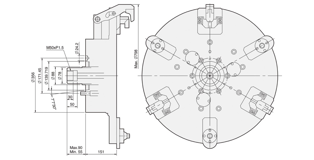 F66A8 High speed and light weight type strong finger chuck for aluminum wheel