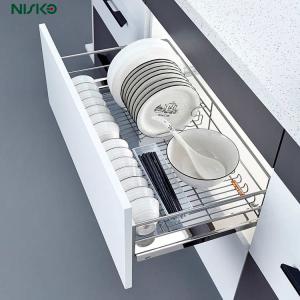 Double Tiers Pull Out Baskets Utensils Kitchen Wire Storage Organizer with