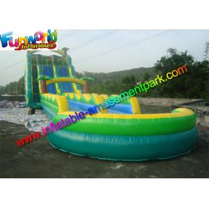 Customized Waterproof Outdoor Inflatable Water Slides With Pool in Green Blue