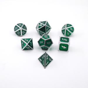 Silver Plating With Dark Green Color Tabletop Games Or DnD Metal Dice Set