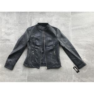 Black Pu Leather Coat / Pleather Biker Jacket With Multi Top Stitching Tw75796