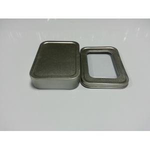 Battery Square Metal Tin Container With PVC Window / Tin Boxes , 109*79*25mm