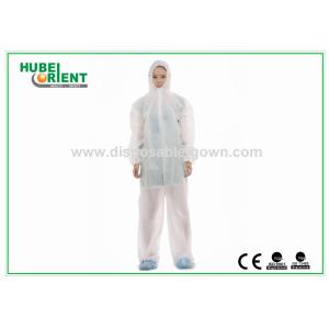 Protective White Non-Woven/SMS/PP+PE Disposable Use Coverall With Hood And Zip