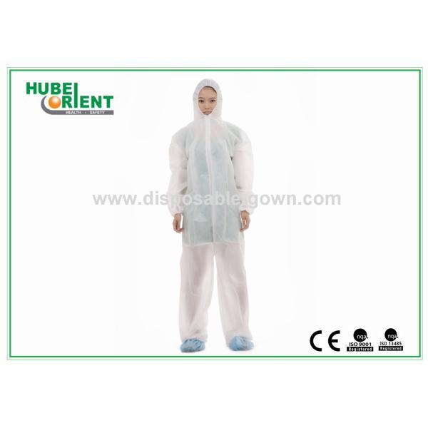 Protective White Non-Woven/SMS/PP+PE Disposable Use Coverall With Hood And Zip
