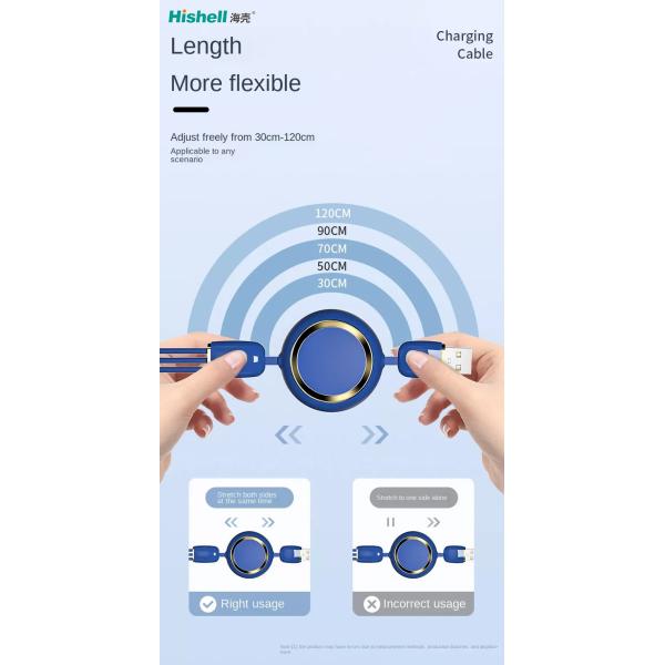 Anti Abrasion Retractable Cell Phone Cord Charger Multicolor Durable