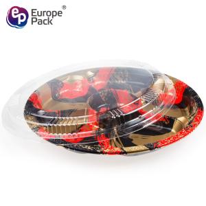5 compartments round shape disposable colorful plastic food tray with lid