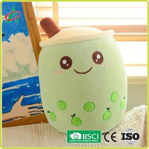 OEM Bubble Tea Plush Pillow With Embroidered Emoji