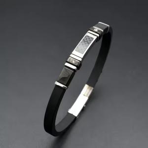 Stainless Steel Soft Rubber Bracelet with Carbon Fiber Plate Punk Style White