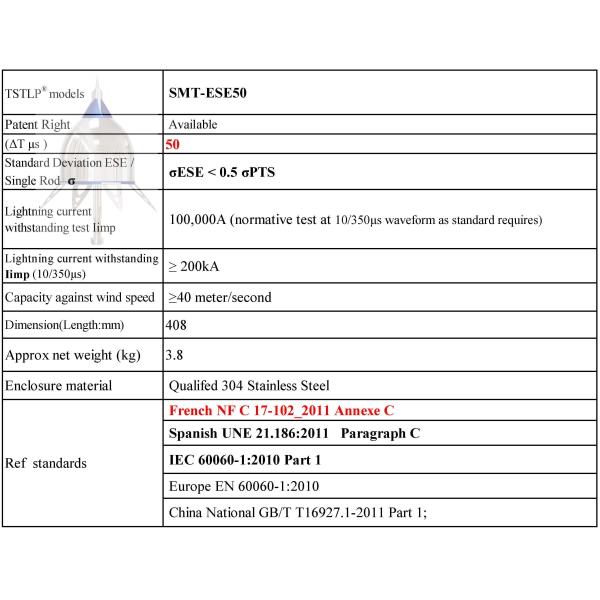 Patented Ese Lightning Conductor 304SS Housing Material For Thatch Roofs