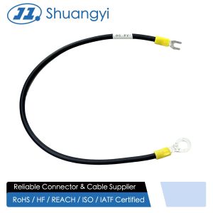 China Ring to fork terminal power connector cable, DC PV negative grounding wire harness for battery, inverter, automotive and server electrical distribution, customization for pin size and cable length on sale