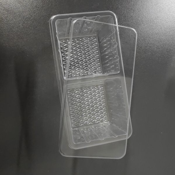 Customized disposable 2 grid biscuit plastic tray vacuum formed pet brownie