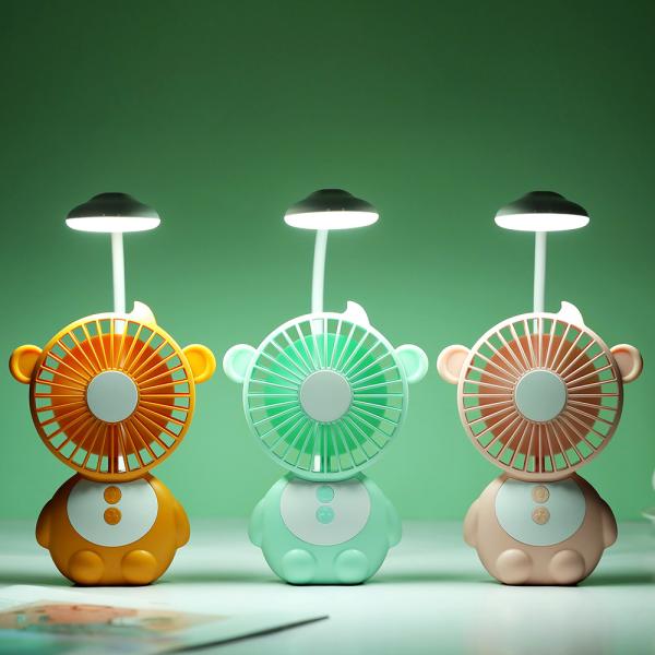 New design cartoon ELF monkeyPortable Handheld Electric LED Mini Fan desklamp