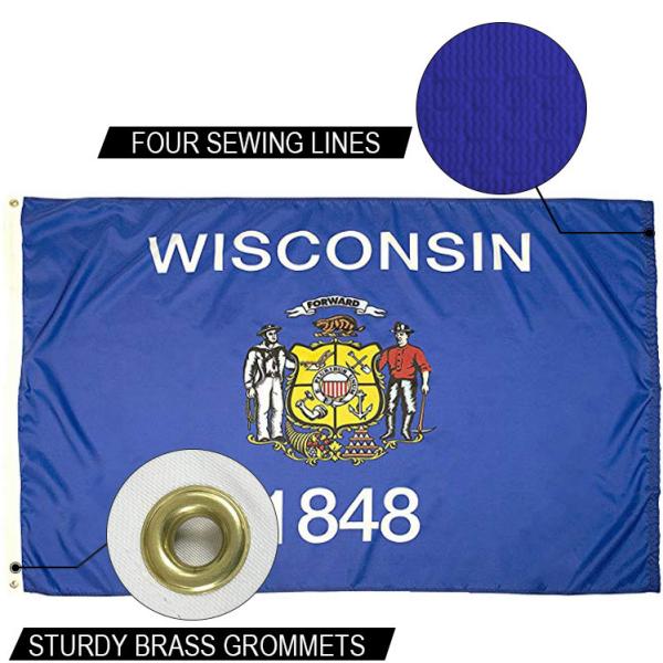 State of Wisconsin Flag 3x5 ft Outdoor Heavy duty Dupont Nylon US Flags Strong