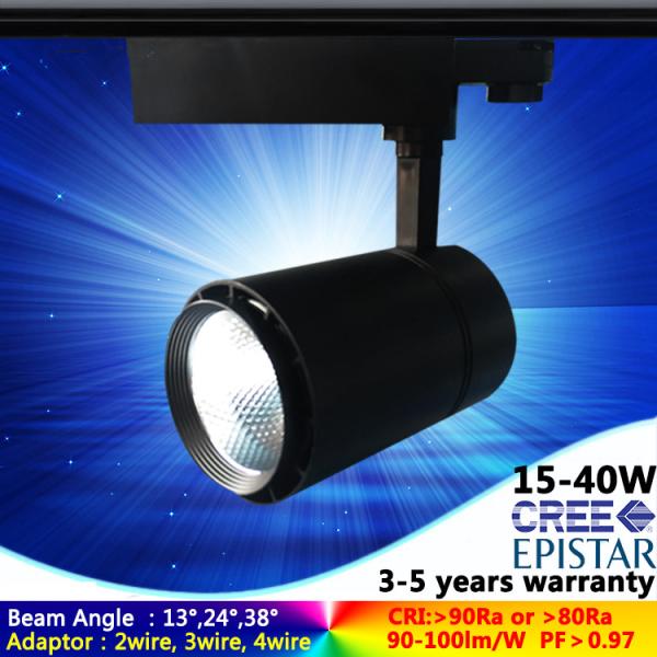 Quality Three circuit 20W LED track light 13 /24 /38 Degree COB LED spot with 5 years warranty euro track wholesale