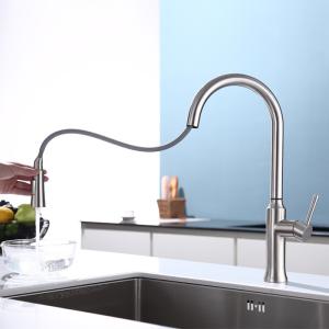 China SUS304 Brushed Nickel Pull Out Tap / PEX Hose Retractable Kitchen Tap on sale