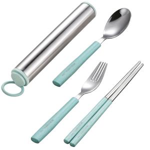 21*3.2cm 4PCS Mint Green Kitchen Flatware Sets Chopsticks With Fork And Spoon