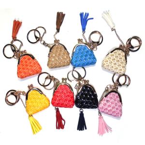 China Bright Orange Gold Plating Embossed Leather Keyring With Coin Purse on sale