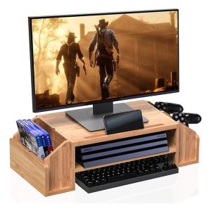 Convenient 2-tier Bamboo Monitor Stand with 58*25*16cm Multi-functional Storage