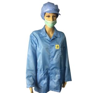 Static Dissipative ESD Jackets 2.5mm Grid White And Blue For EPA Clean Room