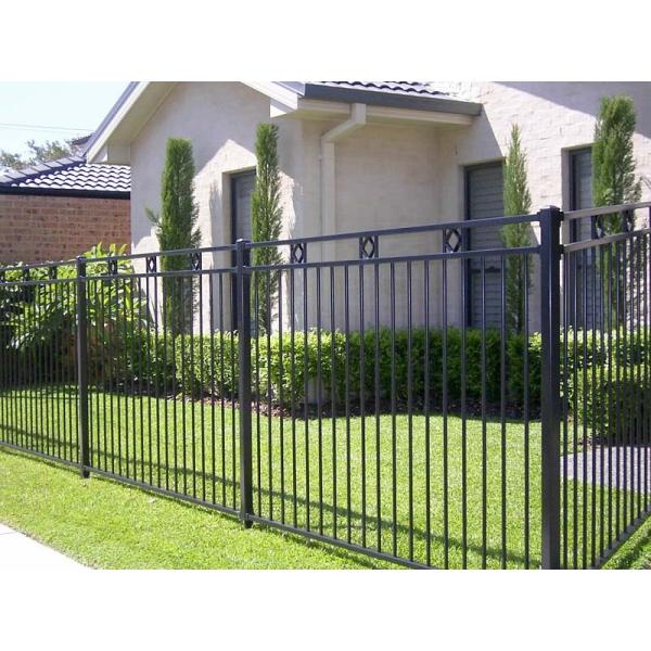 4 rails steel fence panels 6ft height x 10ft width spacing 100mm upright 1" round tubing stain ral interpon powder