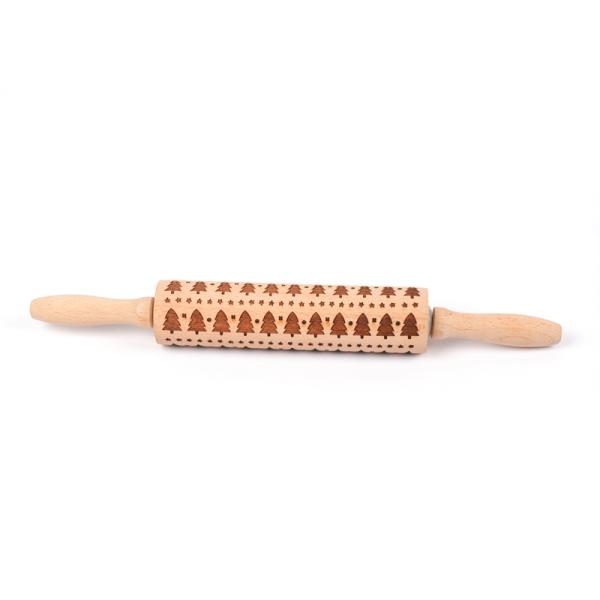 3D Christmas Pattern Wooden Baking Tools Engraved Kitchen Long Wooden Rolling Pin