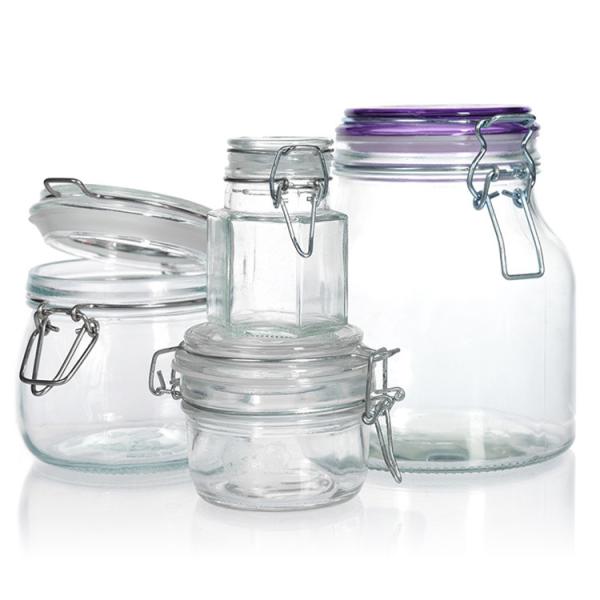 Quality 100ml 200ml Sealed Freezer Safe Glass Containers Jars Jam With Clip Lids wholesale
