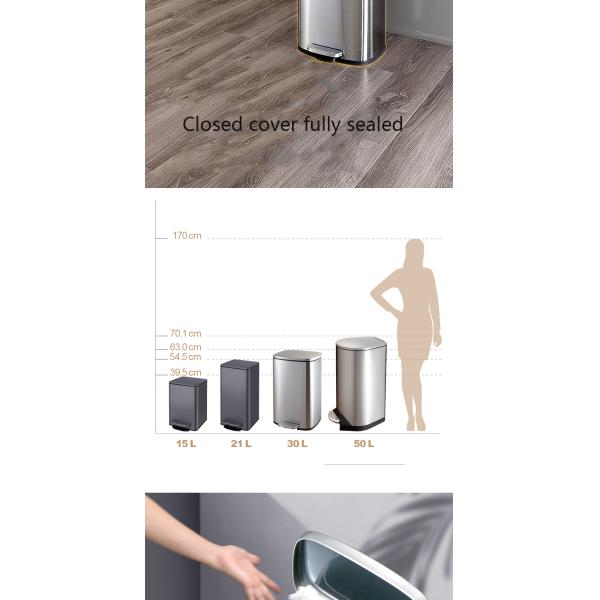 13 Gallon 30l 40l Large Capacity Flame Retardant Stainless Steel square Trash Can Bin for Kitchen