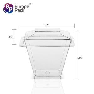 High quality square shape 58ml disposable clear cute plastic cup with lid