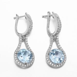 China English Lock Blue Topaz Dangle Earrings White Gold 4.0g on sale