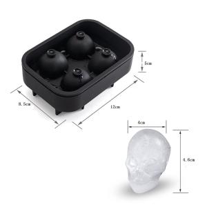 Eco Friendly 4 Grid 3D Skull Silicone Ice Cube Trays