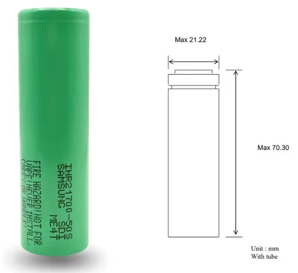 Rechargeable 21700 High Drain Lithium Battery 3.6V 5000mAh Max 45A Discharge