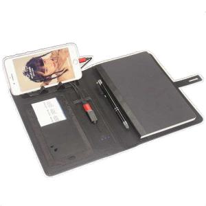 Luxury A5 PU Leather Wireless charger Notebook With Power Bank