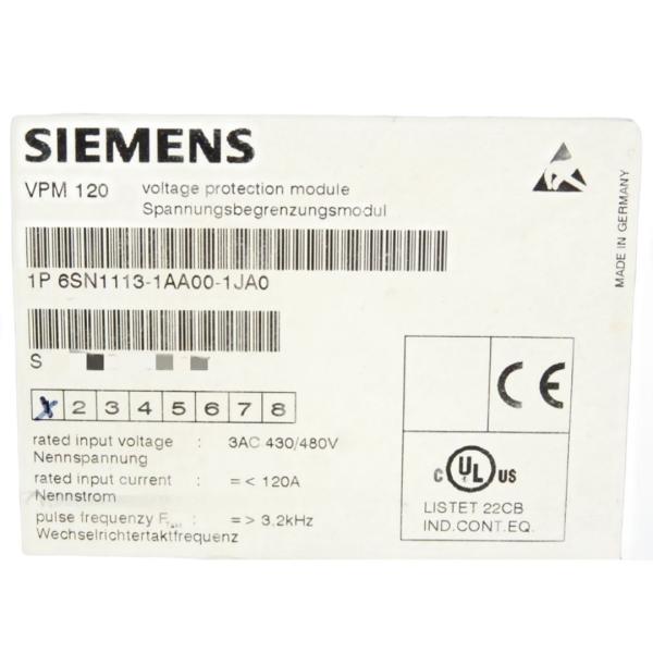 SIEMENS 6SN1113-1AA00-1JA0 VOLTAGE PROTECTION MODULE 120 A 120 A FOR NEW PLANTS