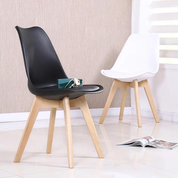 Yellow Upholstered Leather Dining Chairs PP Plastic Modern Dining Chairs With Wood Legs