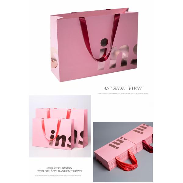 Custom Printing Branded Logo Retail Paper Shopping Bags With Ribbon Handles