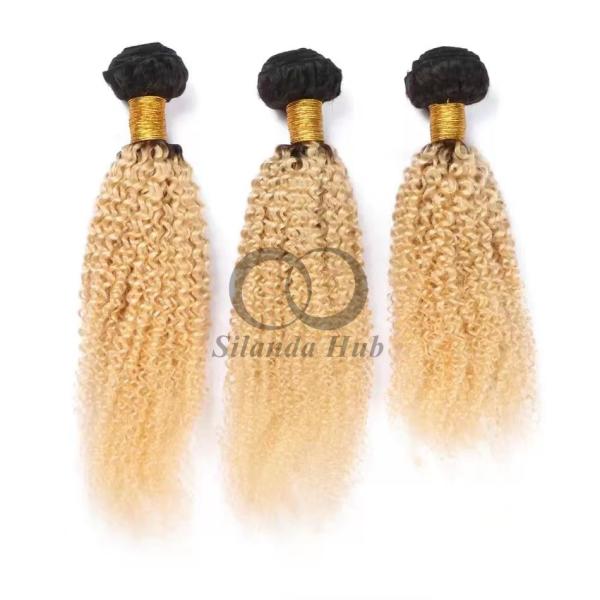 #T1B/613 Bleached Blonde Kinky Curly Remy Human Hair Bundles Sew In Weave Bundles Brazilian Bundle Deals