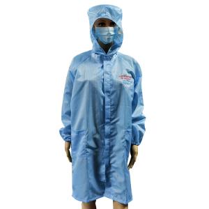 China Cleanroom Raglan Sleeves Zipper Closure 5mm Stripe ESD Smock With Hood on sale