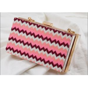 Rectangular Shaped Party Clutch Purse With Point Wave Strip Front
