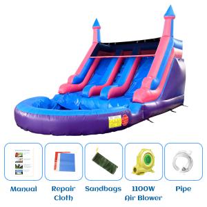 Outdoor Commercial Double Lane Inflatable Water Slides With Pool