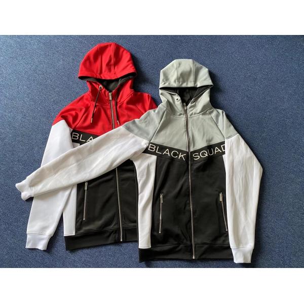 Quality Sports Color Matching Mens Zip Front Hoodie 100% Polyester wholesale