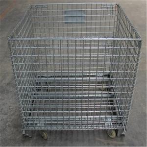 Collapsible Caster Wire Mesh Basket Foldable Cage Heavy Duty With Wheels