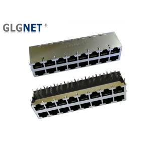 Cheap 90° Angle Shielding Stacked RJ45 Connectors Through Hole 2 X 8 Ports Side Entry for sale