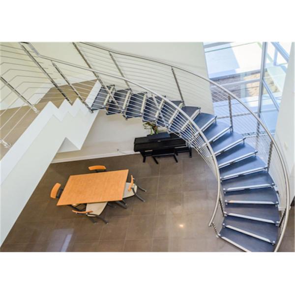 Laminated Glass Building Curved Stairs With Tempered Glass / Stainless Steel