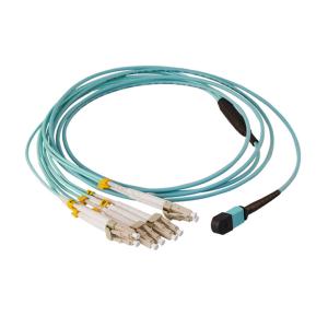 Buy cheap 8 Cores MTP / MPO 10G Fiber Patch Cord OM3 Type Customized Length Aqua Color from wholesalers